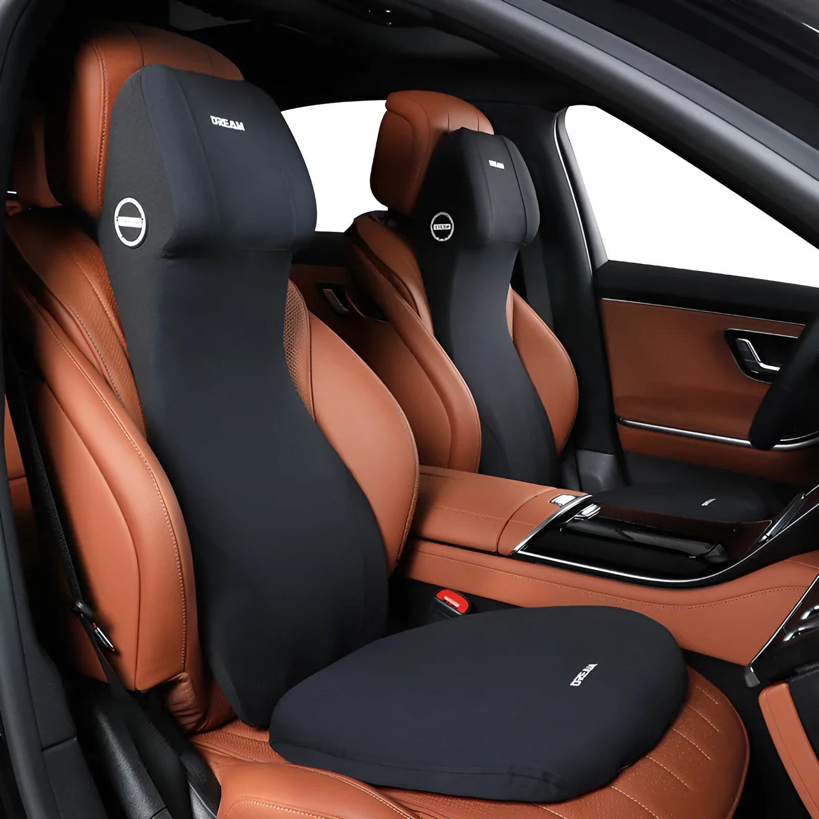 Automotive memory foam headrest and lumbar support cushion in multiple colour options