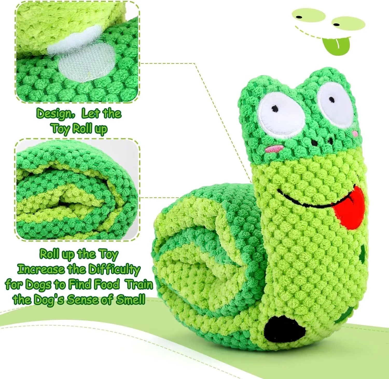 Dog puzzle toy in snail shape with velvet fabric and hidden food holes