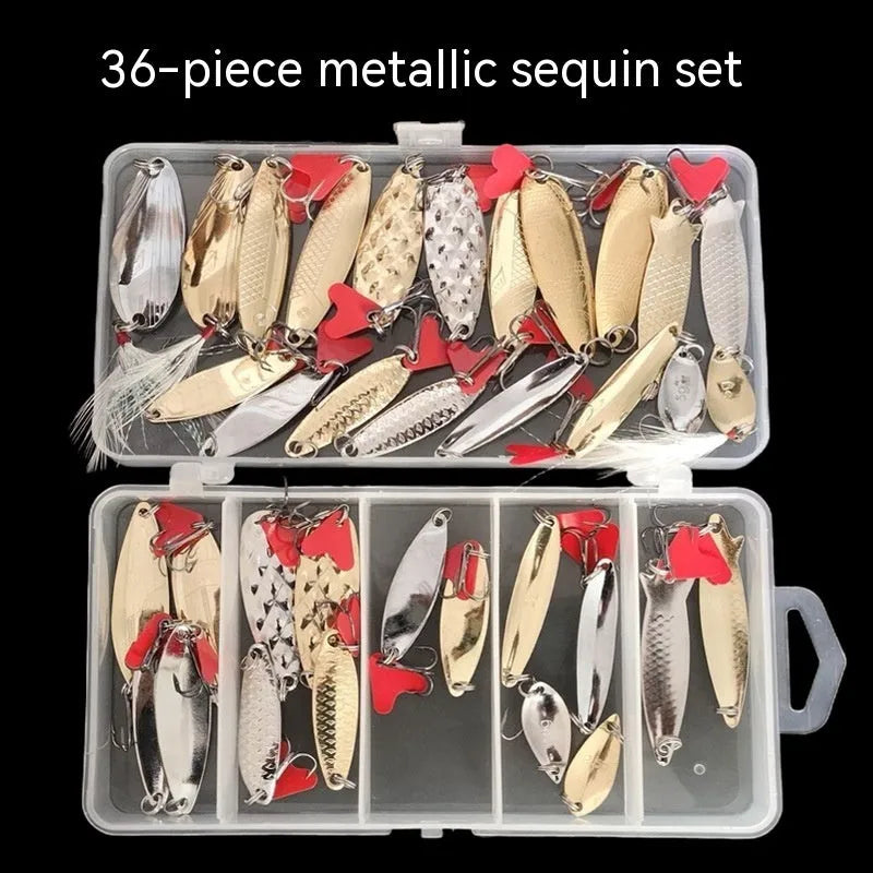 Pineapple sequin fishing lure set with metal components and gold silver colour options