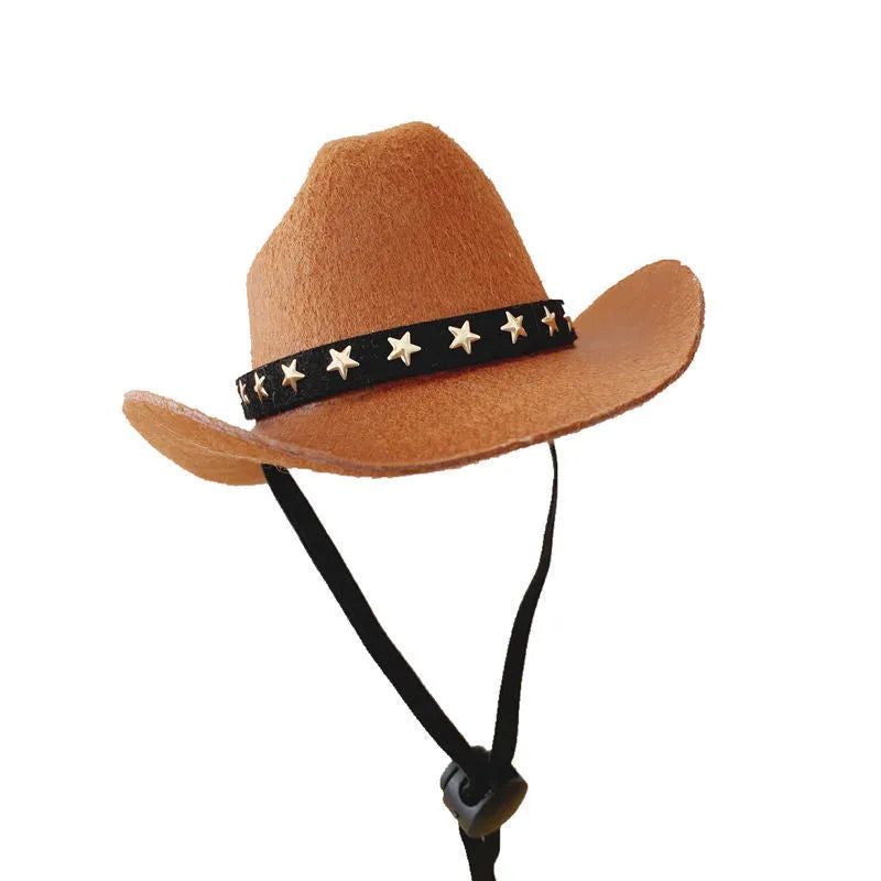 British-style cowboy hat for cats in non woven fabric with decorative band options
