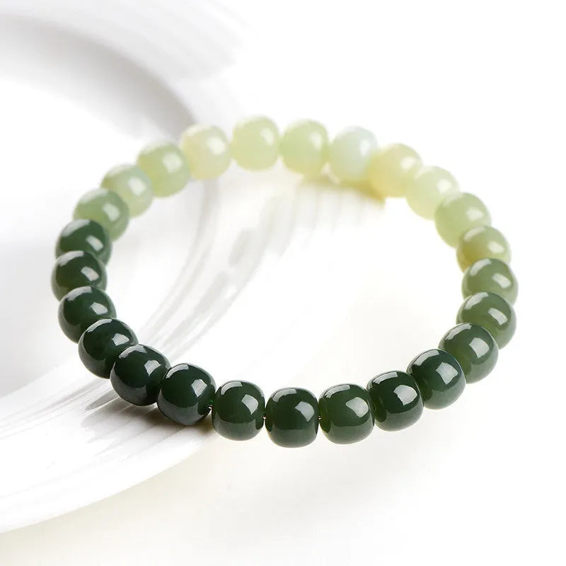Natural Hetian Jade sunny water gradient bracelet with polished beads in clear water colours
