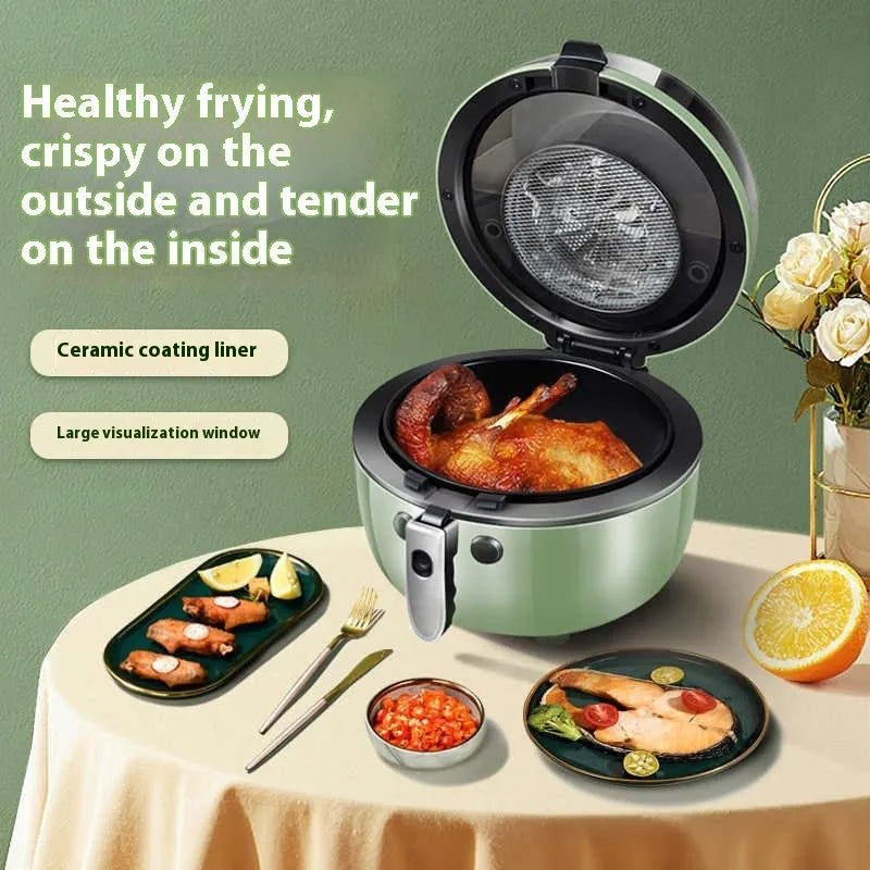 8-litre visible air fryer oven with nano-ceramic cooking basket and mechanical button controls