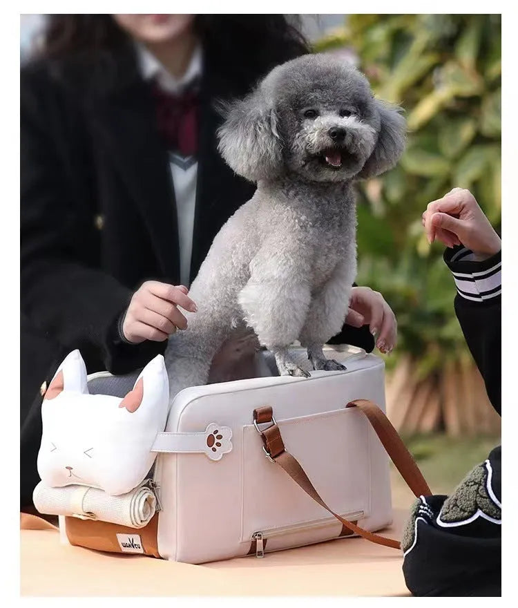 Beige hard EPE padded pet carrier with one-shoulder strap for cats up to 15kg