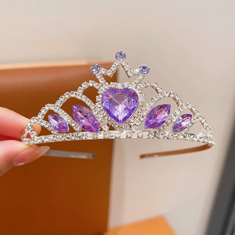 Children's metal headband with crown-shaped crystal design in pink, light blue or light purple colour options