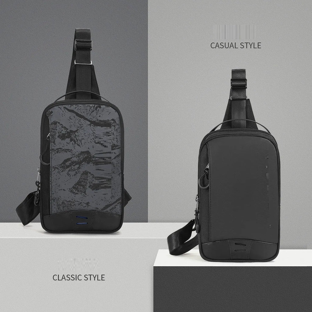 Casual black TPU camouflage chest bag with landscape pattern and single shoulder strap