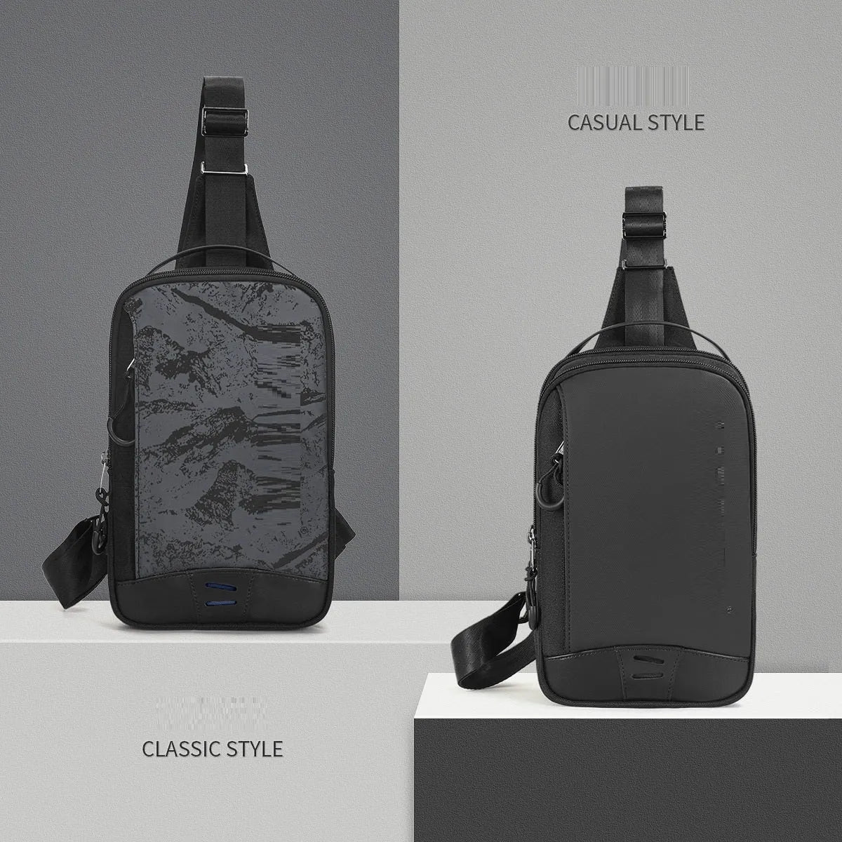 Casual black TPU camouflage chest bag with landscape pattern and single shoulder strap