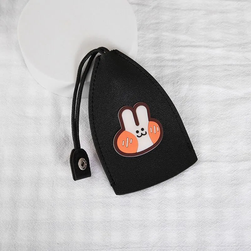 Cartoon-themed PU leather car key case with pull-out mechanism measuring 14x7.5 cm