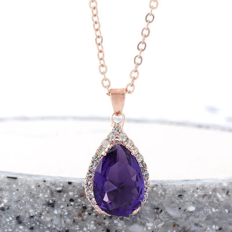 Rose gold pink drop shape alloy necklace with rhinestone and geometry elements