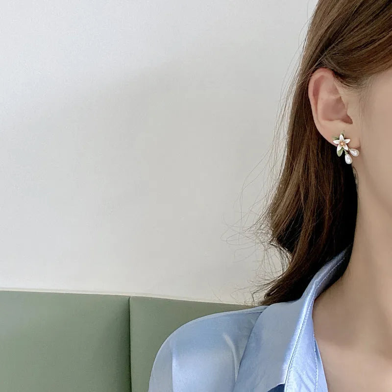 Alloy needle camellia flower earrings for women in sterling silver and coloured variations