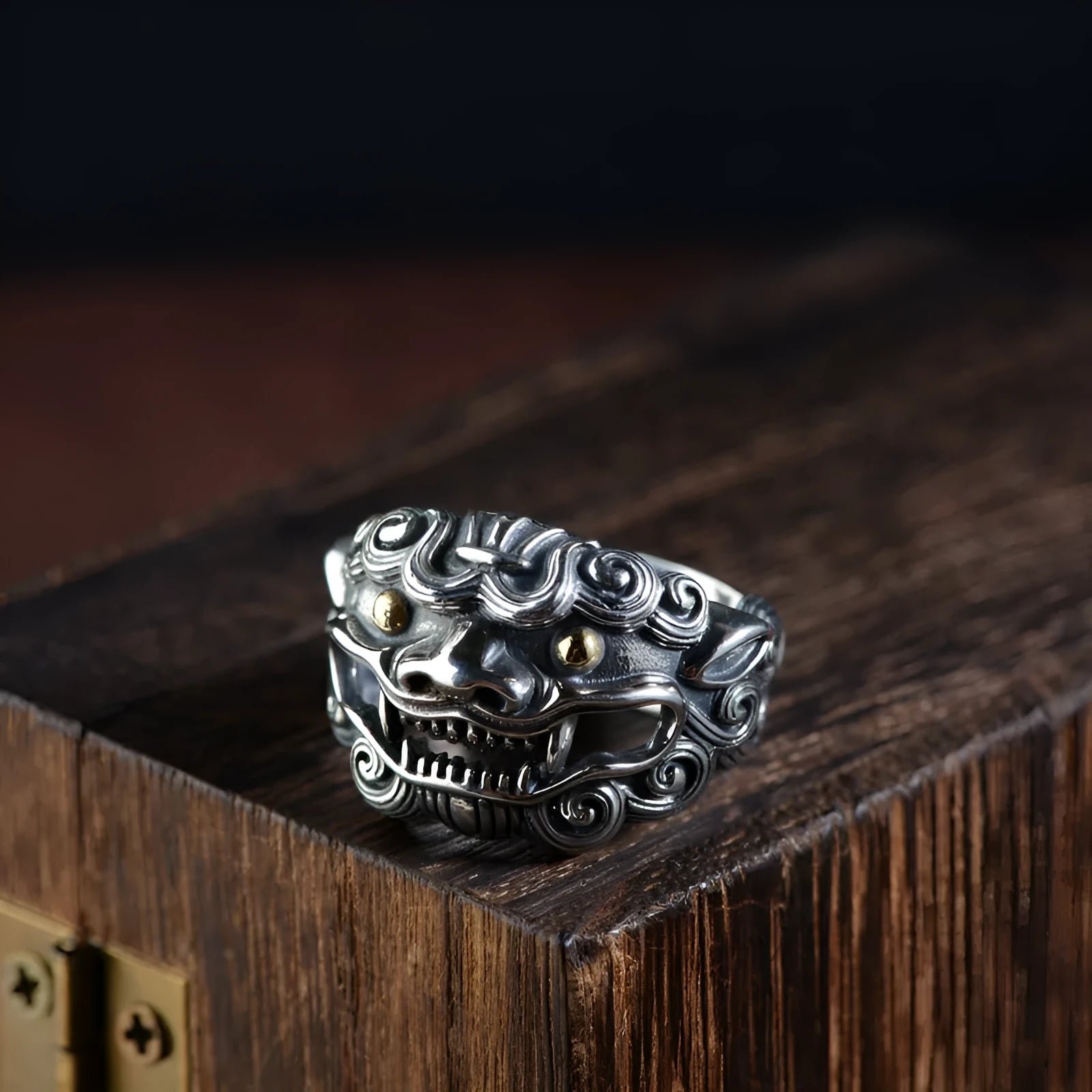 Personalised silver open ring with a diamond-patterned jibeast or animal zodiac design.