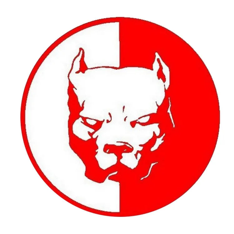 Reflective car sticker with a bulldog design in black, white, or red, measuring 12x12cm.