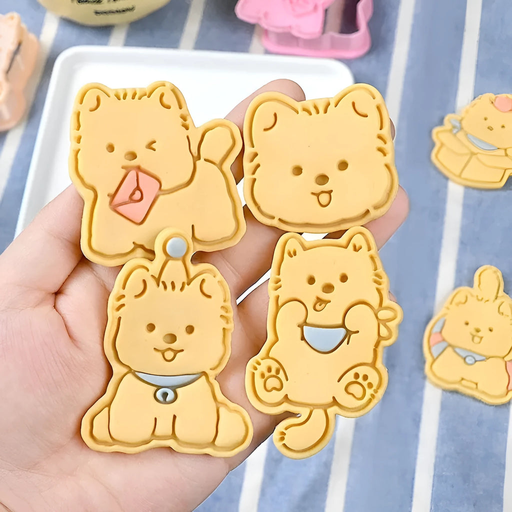 3D plastic puppy cartoon biscuit mould with seven design options