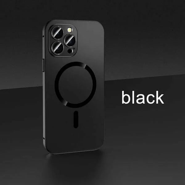 Aluminium alloy frame protective phone case for iPhone in dark purple, blue, silver, black, and gold colours.