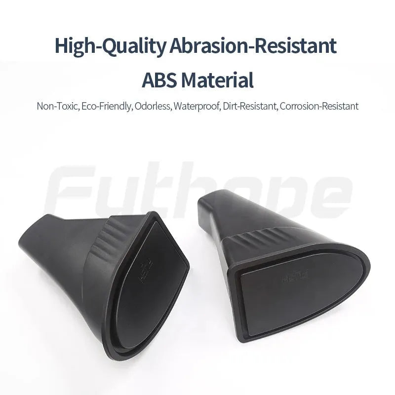 Two black ABS plastic car door storage bins designed for Tesla Model Y front compartments.