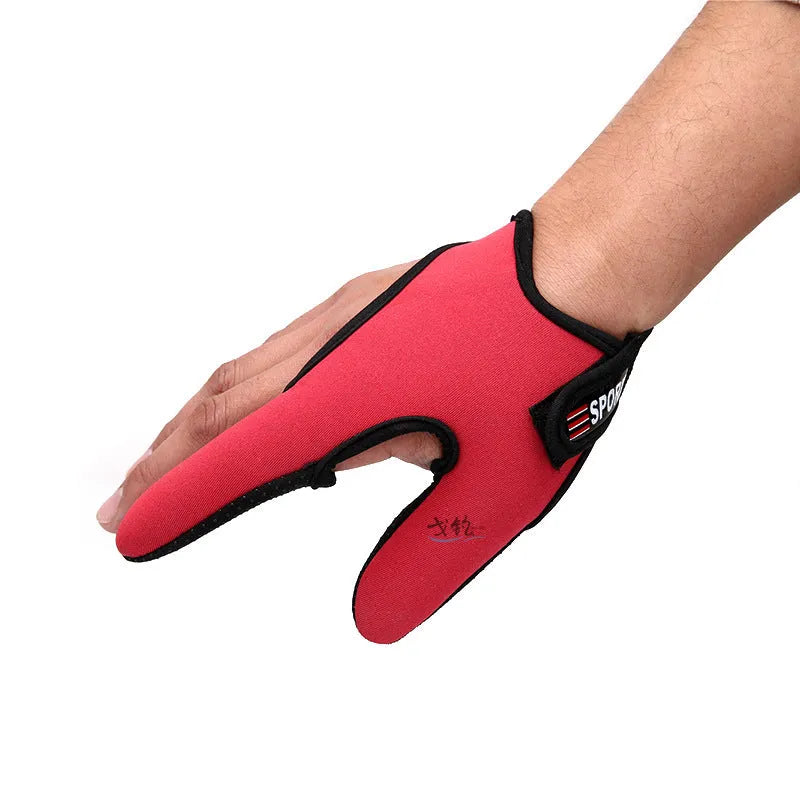 Two-finger fishing glove showing microfiber palm and diving cloth back in camouflage pattern