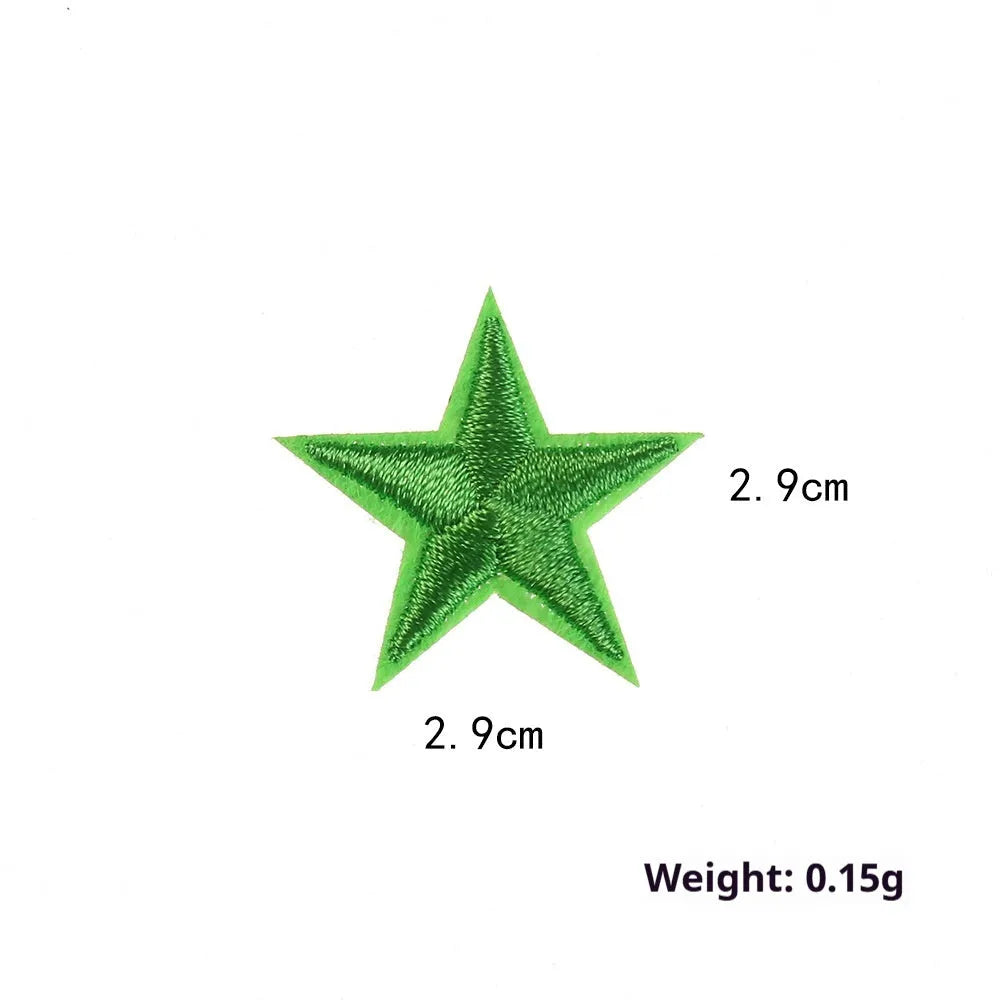 Colourful five-pointed star embroidery patches and cloth stickers for DIY clothing decoration.
