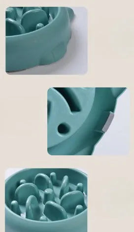 Green bone maze slow feeder dog bowl made of PP plastic for anti gulping and choking.