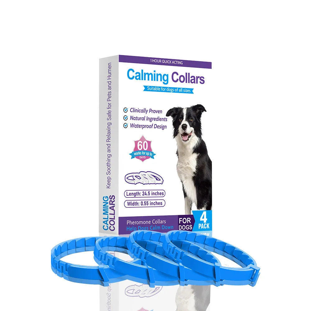 Four monochrome dog anxiety relief collars in assorted colours with TPR material and 62cm length