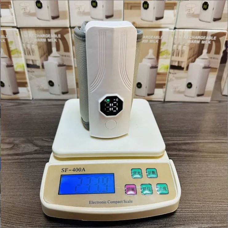 Grey and white car charger milk warmer with 36W power for constant temperature feeding