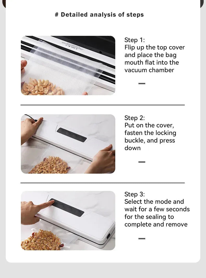 Compact black automatic vacuum sealer machine for household food preservation and item protection