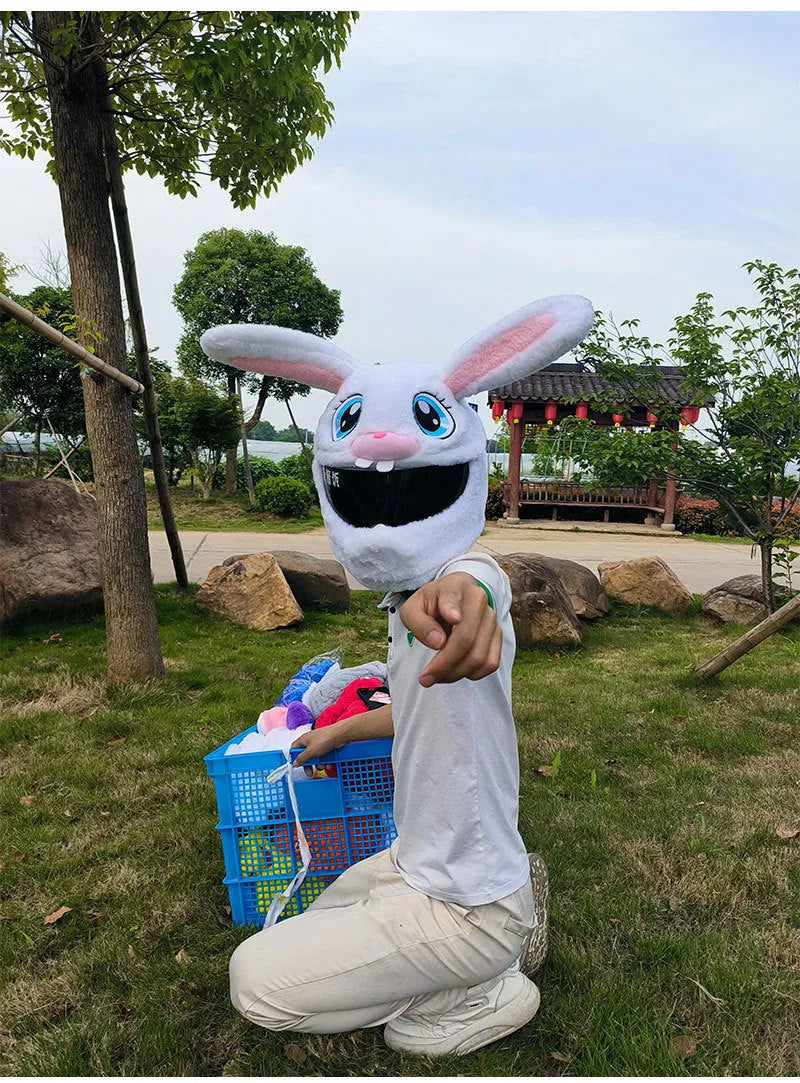 White long-eared rabbit head plush helmet cover for electric motorcycle helmets