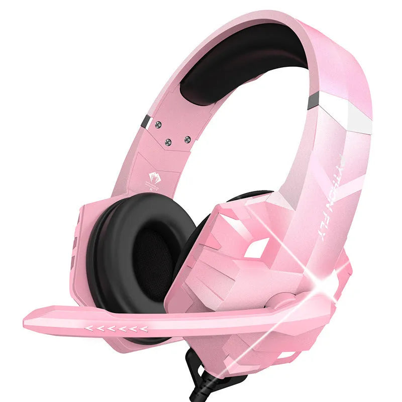 Wired over-ear gaming headset with microphone and breathing light in blue colour.