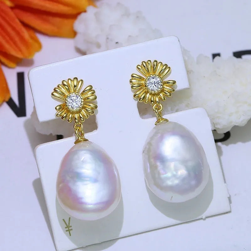 S925 sterling silver baroque earring holder with floral design and included earrings