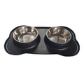 Large silicone dog bowl with stainless steel dish in blue colour on non-slip mat