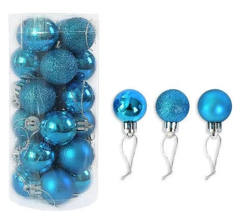 Shiny matte Christmas baubles in various colours showing 3cm diameter plastic electroplated decorations