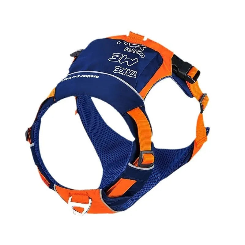Dog chest strap harness with hand rope in vest style design available in orange blue or yellow brown colours