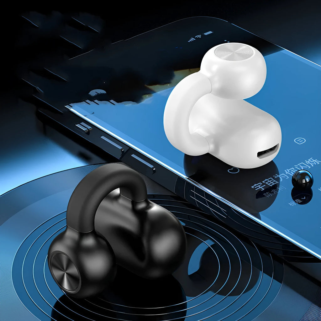 Clip-on Bluetooth earphones with bone conduction technology for wireless exercise audio