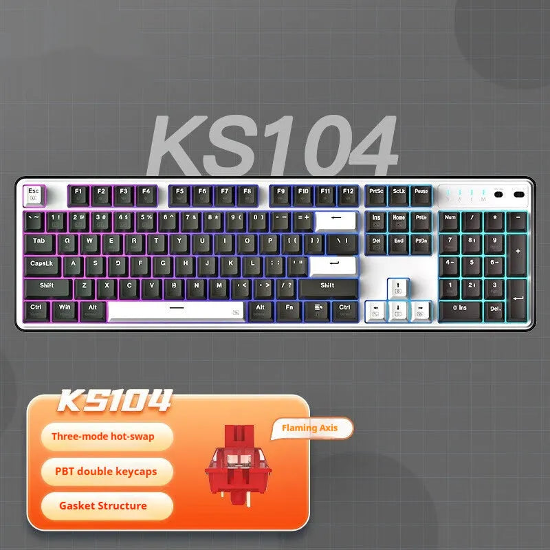 104-key mechanical keyboard with RGB lighting and multiple colour configuration options