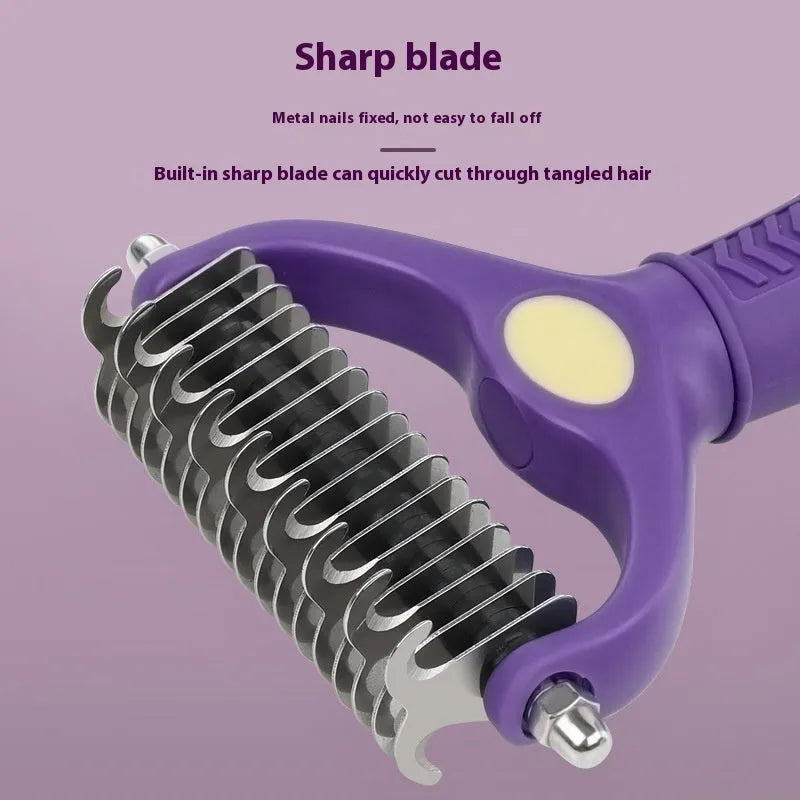 Purple plastic double-sided pet comb for dog and cat grooming
