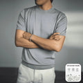 Men's knitted round neck short sleeve T-shirt in business casual style with non-ironing polyester blend fabric