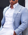 Men's solid-colour slim-fit suit jacket with two-button front and top-stitch pockets.