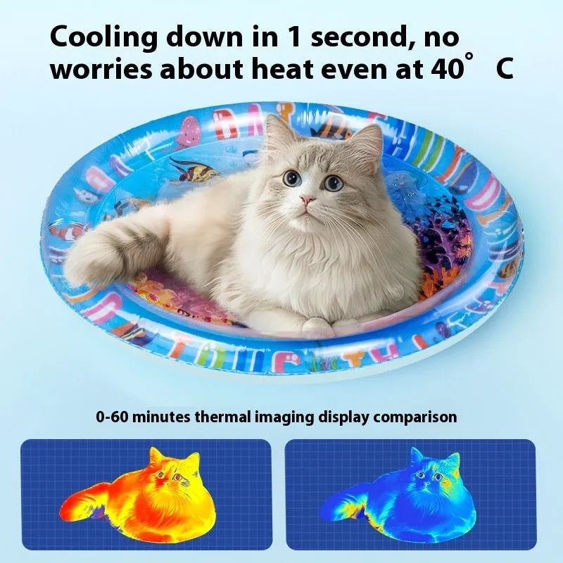 PVC inflatable pet water cushion with aquatic designs for summer cooling