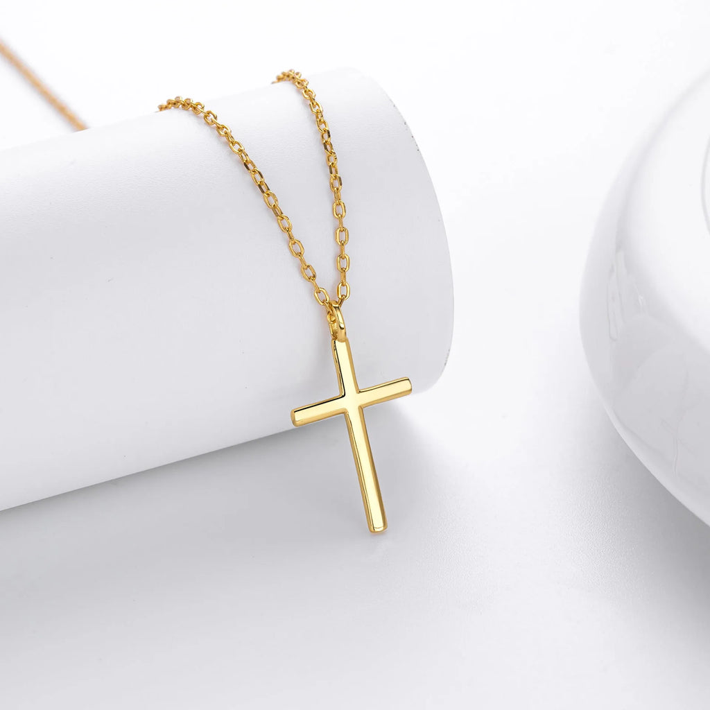 Sterling silver cross necklace with O-chain in gold, platinum or rose gold plating options