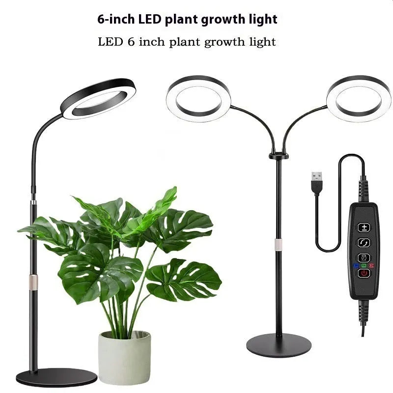 White retractable floor standing plant grow light with angel ring LED panel extended to full height.