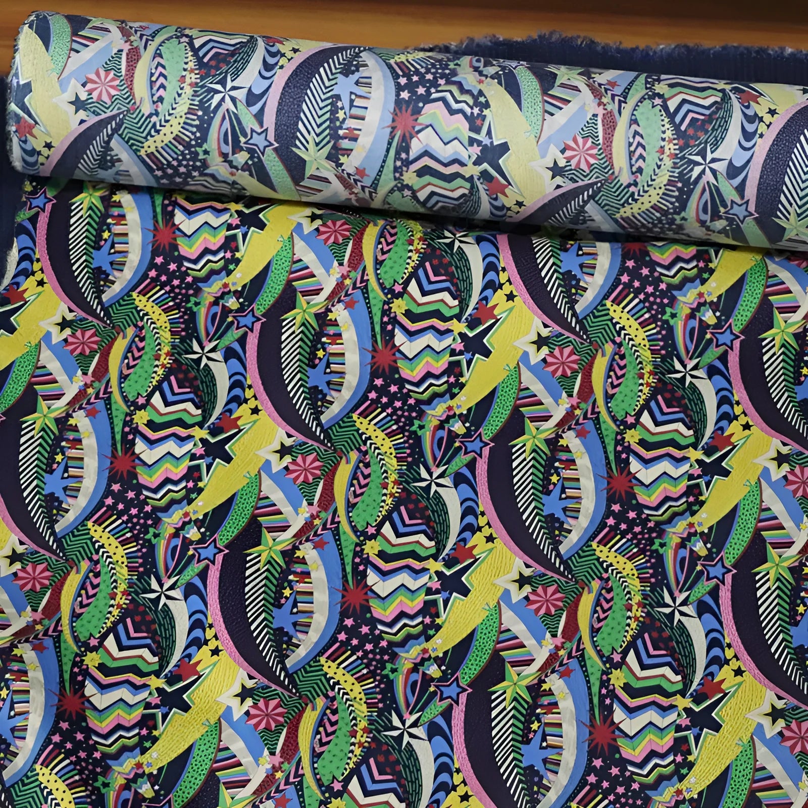 Blue digital printed cotton fabric with floral design measuring 145cm wide