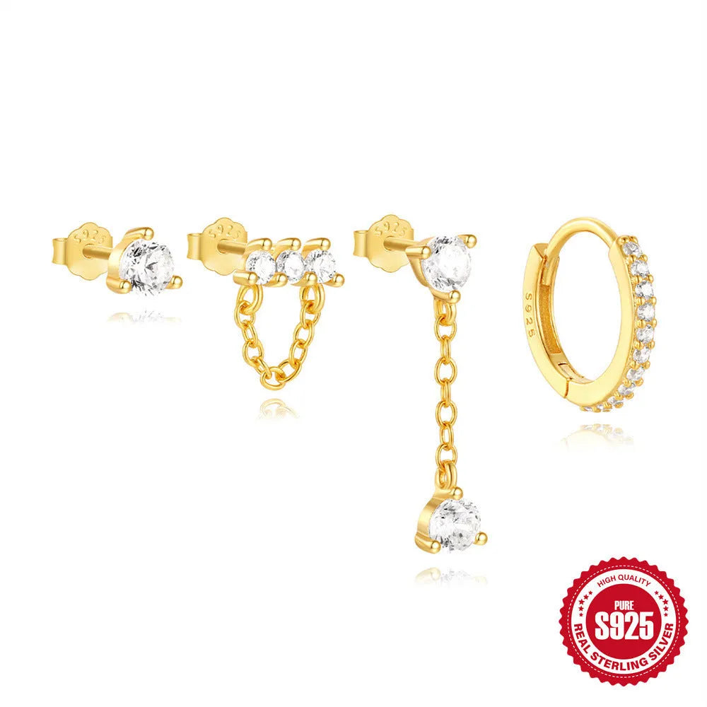 S925 sterling silver clover petal earrings with geometric design and gold tone electroplated finish