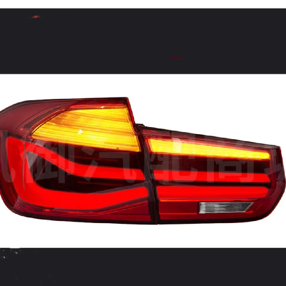BMW 3 Series F30 tail light assembly with LED streamer running light in red or smoked black finish for 2012-2015 models