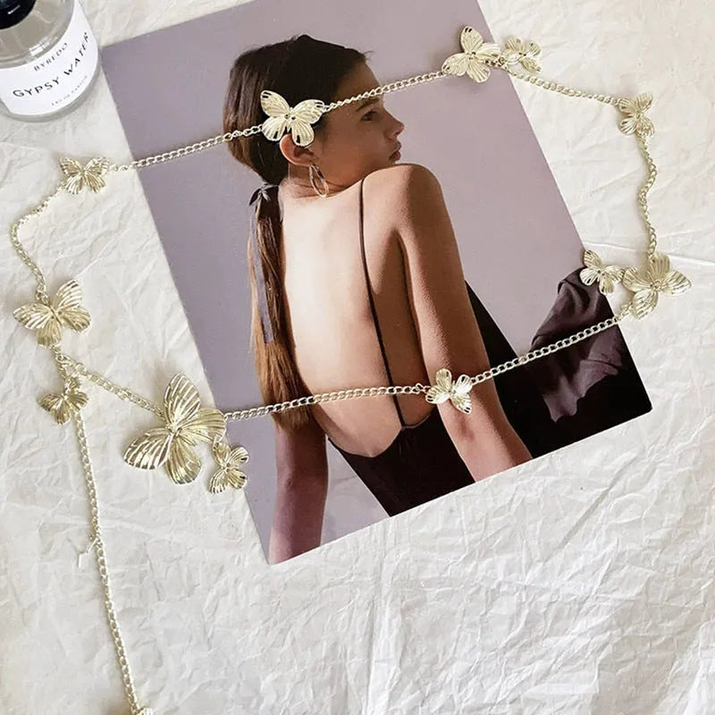 Retro butterfly waist chain belt with alloy construction, 104cm length