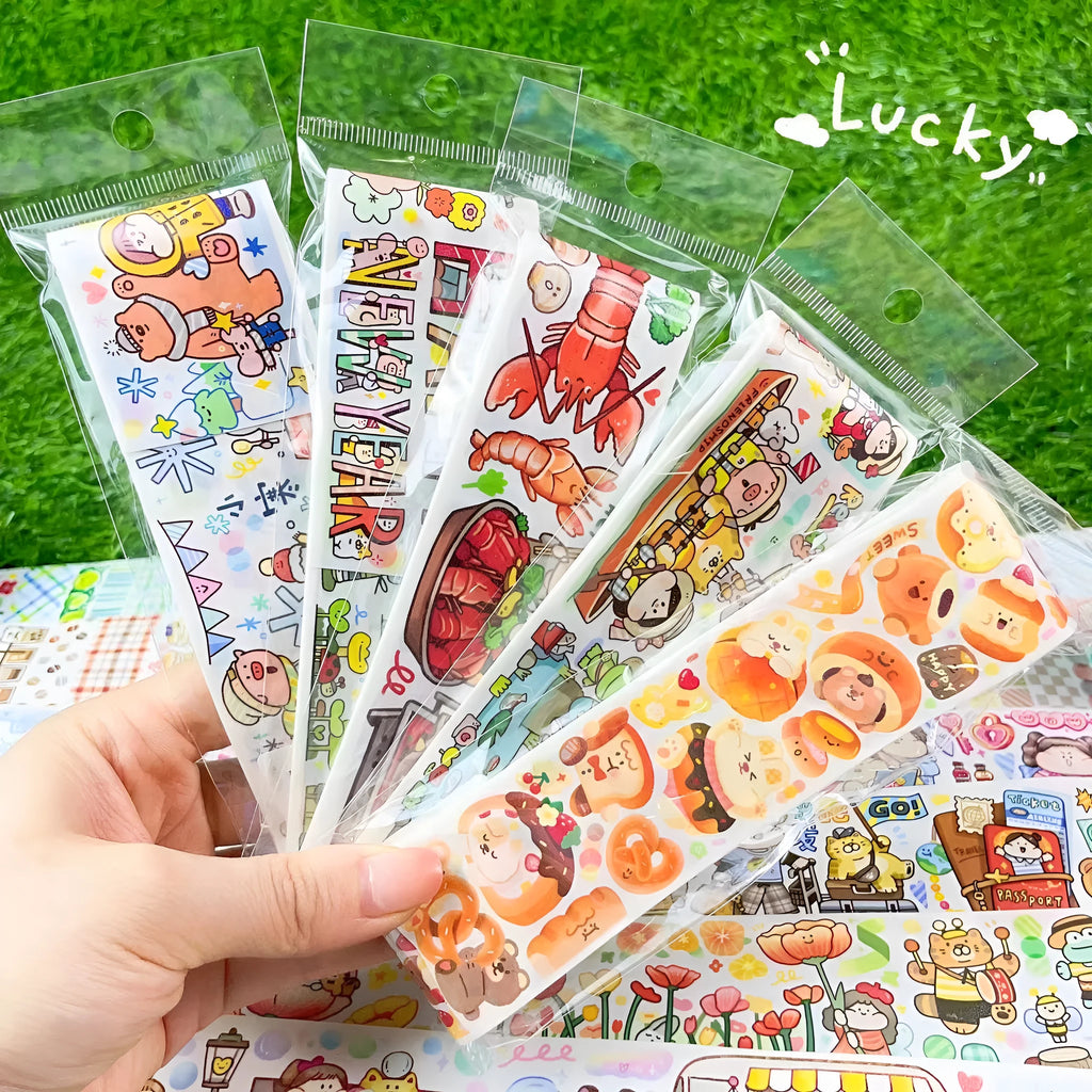 Cute cartoon character sticker on Japanese paper for haemorrhoid tape packaging decoration.