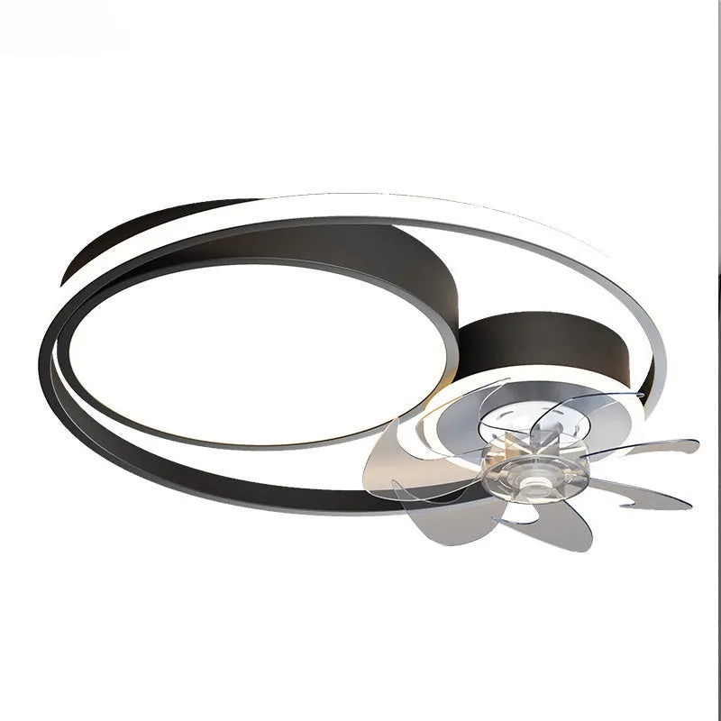 Nordic style ceiling fan with integrated acrylic light shade, 48cm diameter in black finish