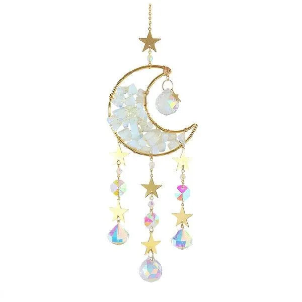 Crystal moon pendant car accessory with 100mm diameter and 420mm hanging chain in five colour options