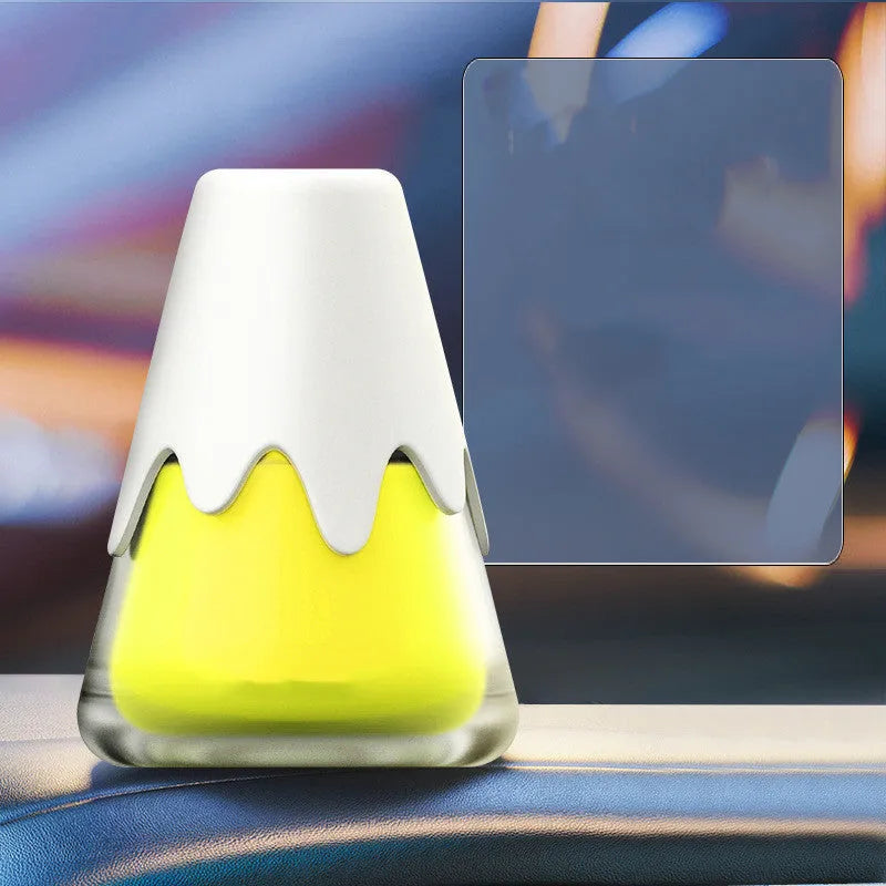 Glass car aromatherapy cup diffuser with paste fragrance cartridge in 9.1cm x 6.9cm dimensions