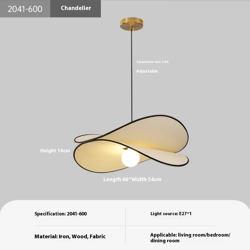 French artistic pendant light with textured fabric potato chip shade in modern simplicity style
