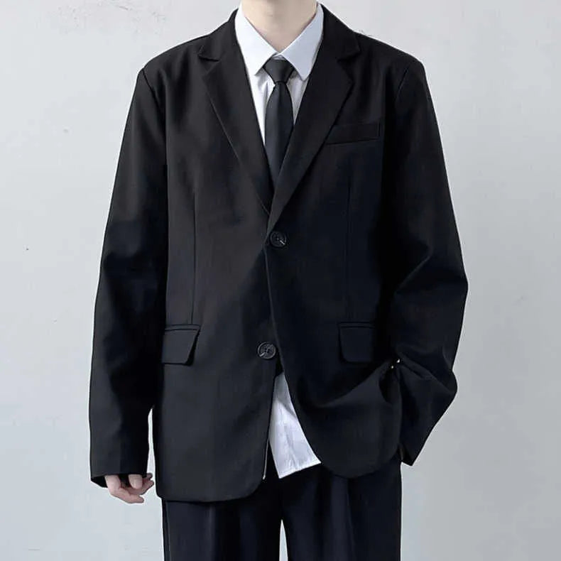 Plus size men's college style suit jacket and trousers with white shirt and tie