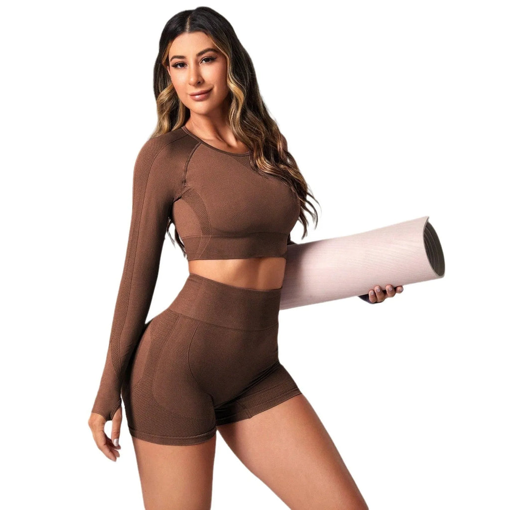Women's high-waisted yoga suit set in chemical fibre blend fabric with long sleeves