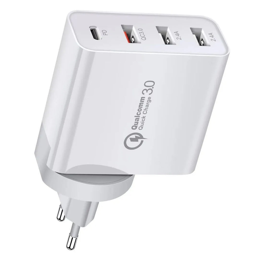 Multi-port USB fast charger with PD and QC technology in ABS plastic housing